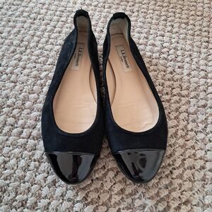 L.K. Bennett Flats Women's 38 8 Black Cap Toe Ballet Suede Comfort Designer